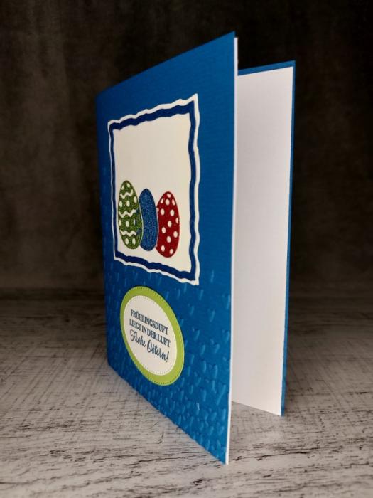 Grußkarte Ostern Frühlingsduft Eier blau handgemacht